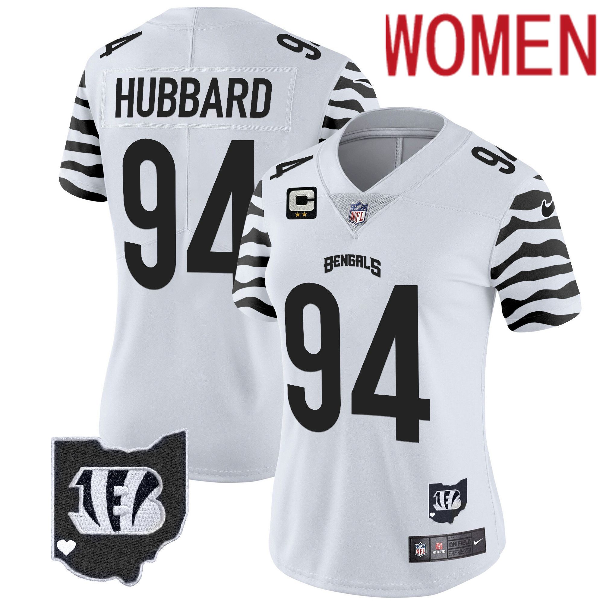 Women Cincinnati Bengals #94 Hubbard White 2024 Nike Stripes Vapor Limited NFL Jersey